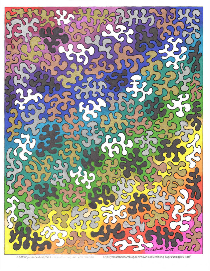 Abstract Coloring Page for Adults: Squiggles - colored sample