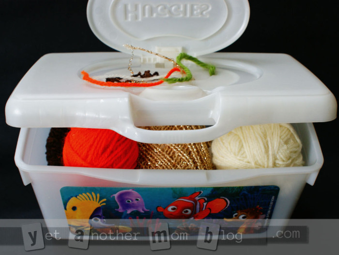 Huggies baby wipes container yarn organizer
