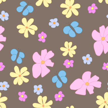Spring Flowers and Butterflies on Brown  Background Small Tile Pattern