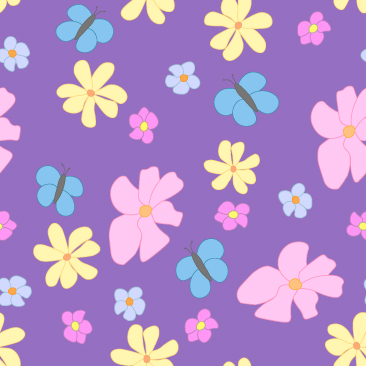 Spring Flowers and Butterflies on Lavender  Background Small Tile Pattern