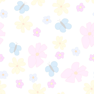 Spring Flowers and Butterflies Faded on White Background Small Tile Pattern