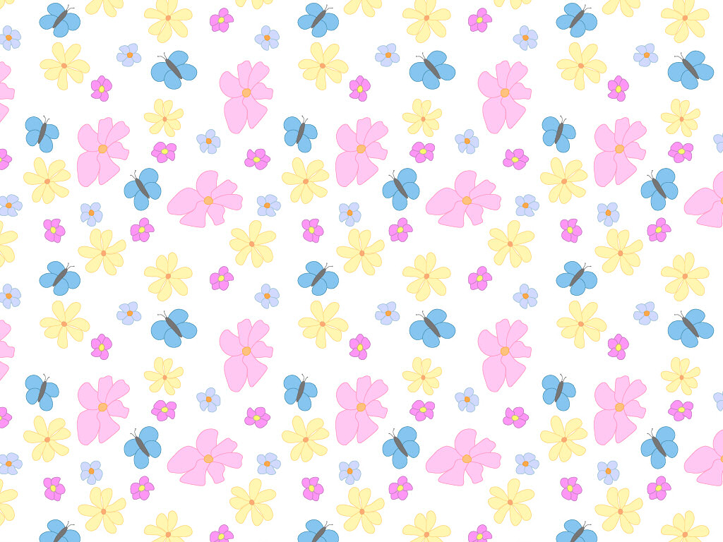Swatch of Flowers and Butterflies Pattern on White Background