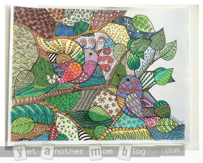 Zentangle Birds Coloring Page - my colored sample