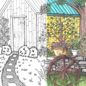 Coloring Page for Grown Ups - Garden Scene
