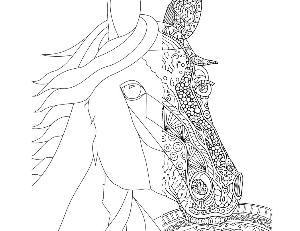 Zentangle Horse Coloring Page for Adults, plus bonus plain horse to color or Zentangle yourself!