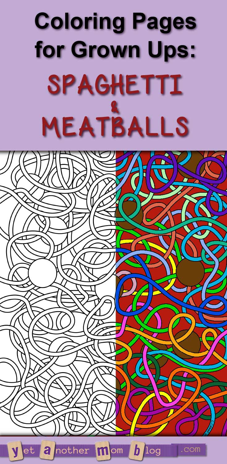 Coloring Pages for Grown Ups: Abstract Spaghetti & Meatballs. This is a good one for adults or kids to color!