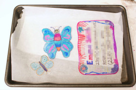 Baking sheet with plastic ready to shrink