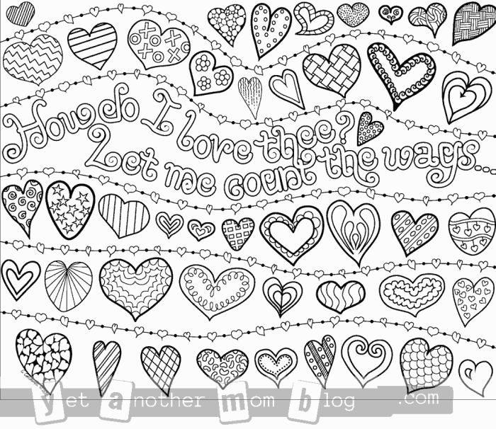 Valentine's Day coloring page of hearts