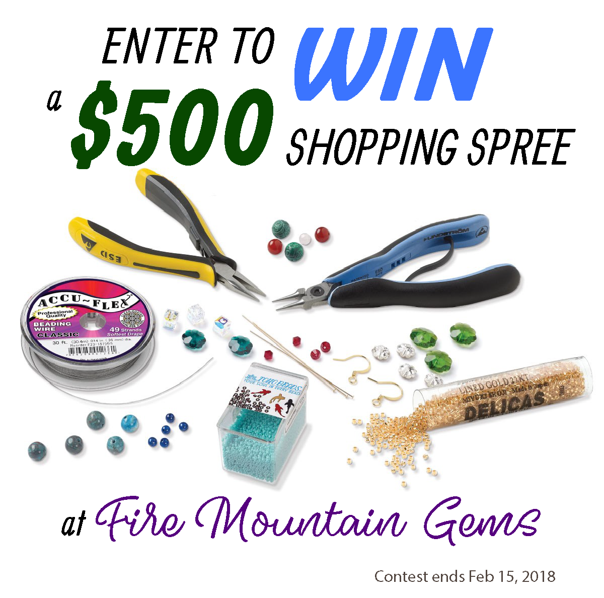 The year is starting off with some great giveaways, including a $500 Fire Mountain Gems shopping spree and a Foredom Flex Shaft! #contests #jewelry #jewelrysupplies #jewelrytools #beads #gemstones #wirewrapping
